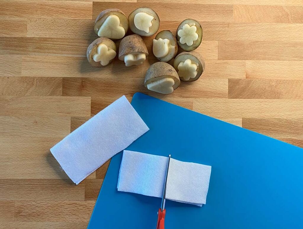 DIY Felt Stamp Pad felt pieces being cut