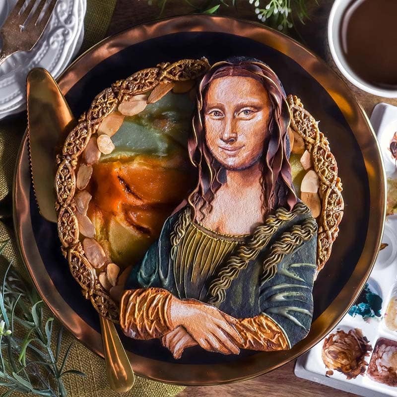 Pie art by Inspired to Taste featuring the Mona Lisa on a real pie