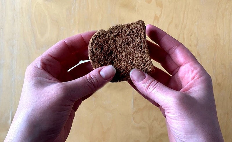 brownie bread slime being held by two hands