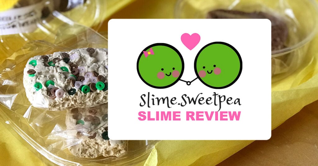 slime rice krispie treats and brownie bread with the title text "slime sweetpea slime review"