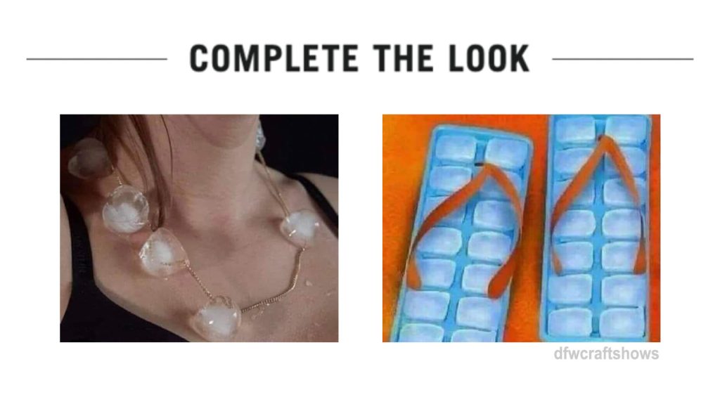 Complete the look graphic with ice necklace and ice flip flops