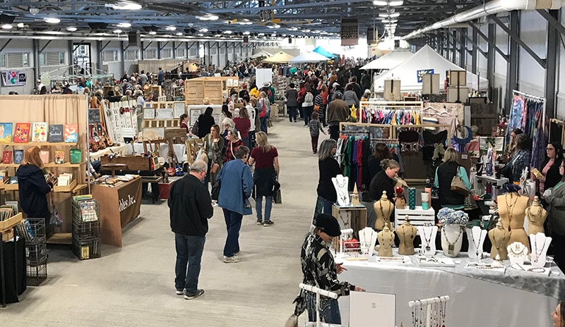 indoor event full of vendor booths, artists, crafters, and food. funky finds in fort worth