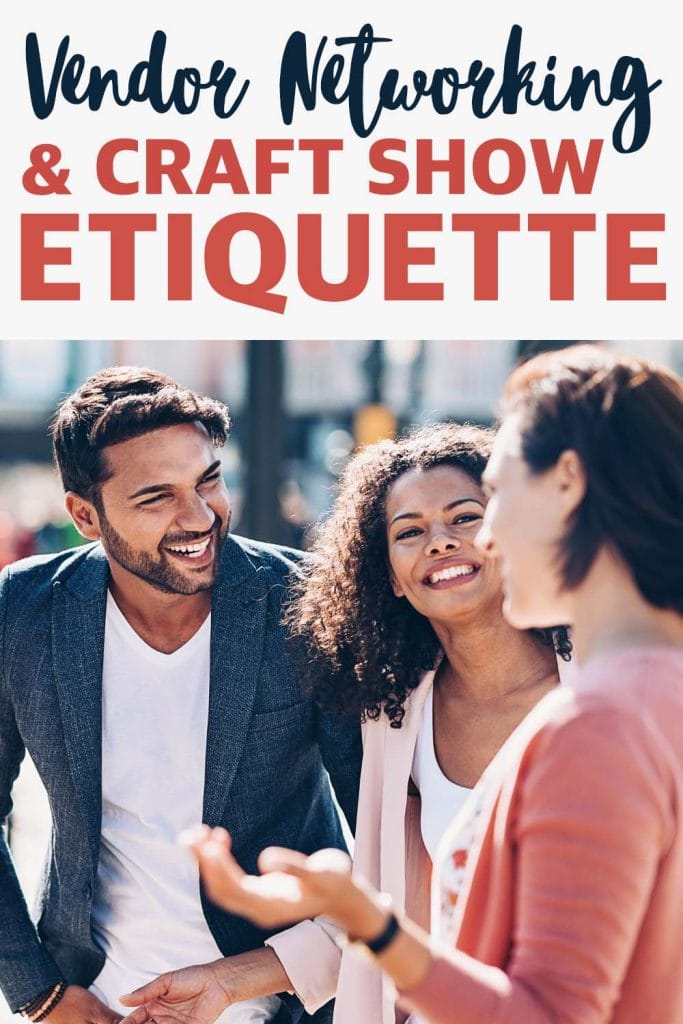 Group of people laughing under the text "Vendor Networking & Craft Show Etiquette"
