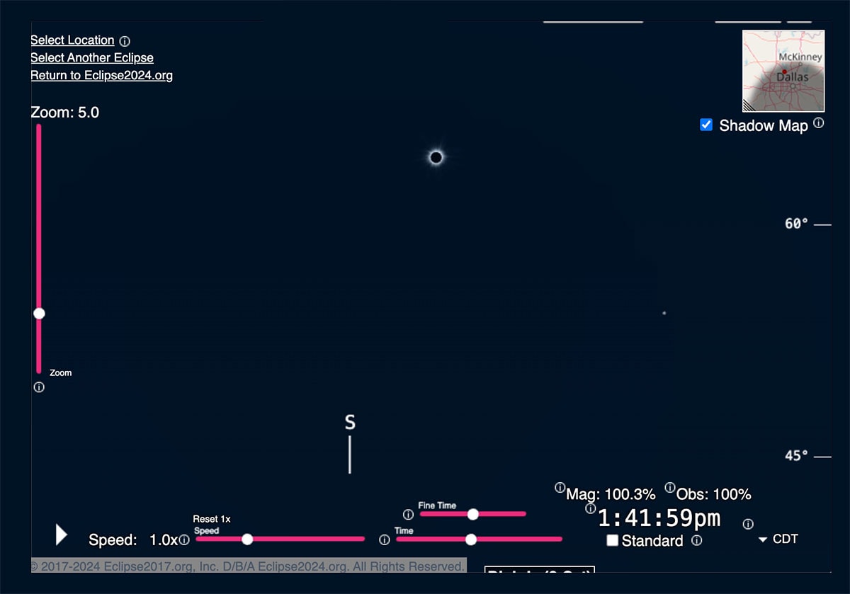 timeline and visual representation of the total solar eclipse happening in Texas courtesy of eclipse 2024