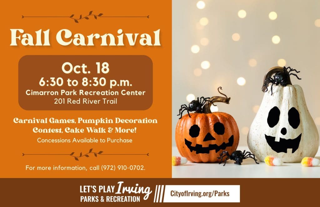 event flyer for fall carnival in irving, details at link