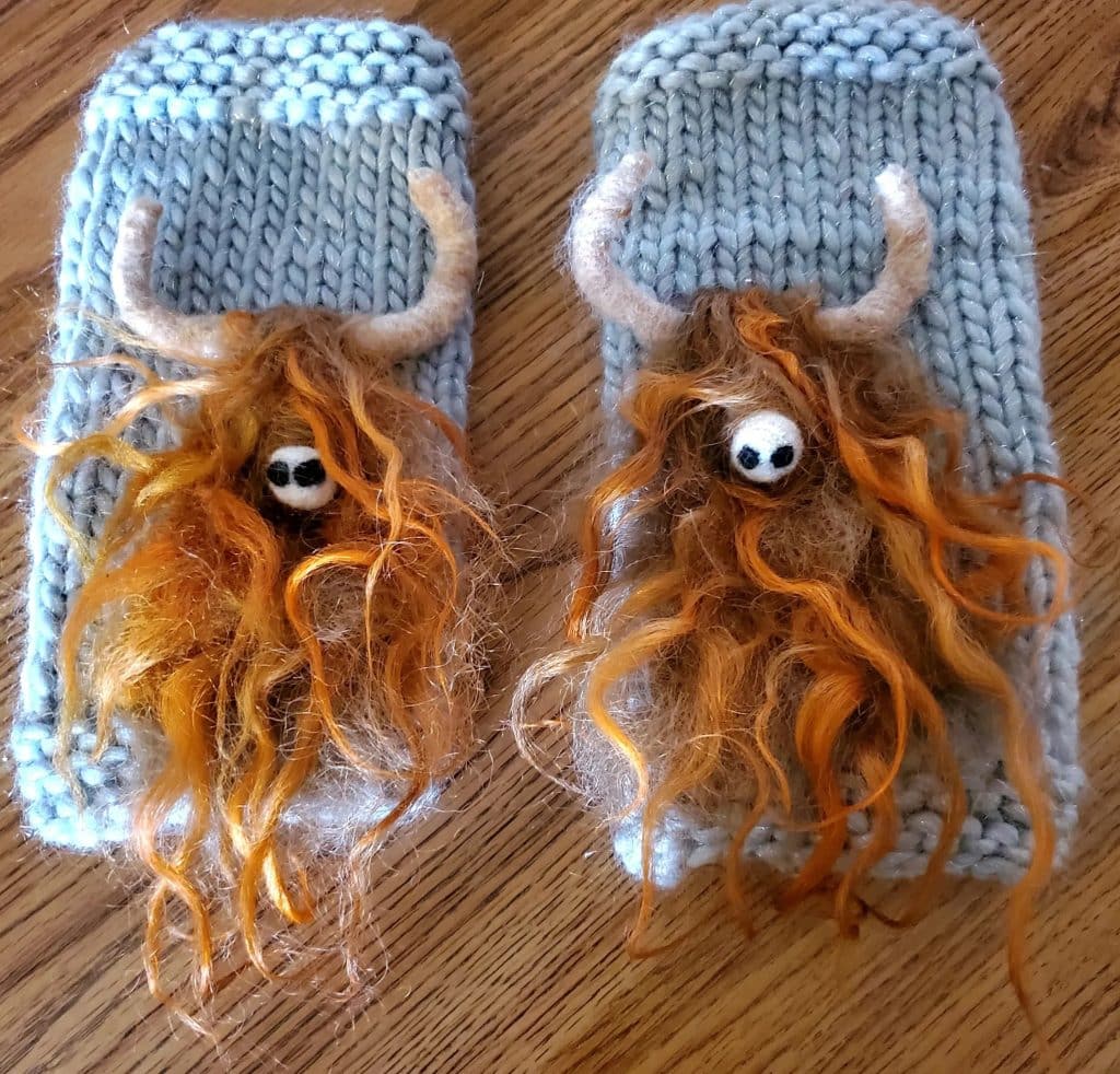 image of yak mittens, details for needle felting workshop at link