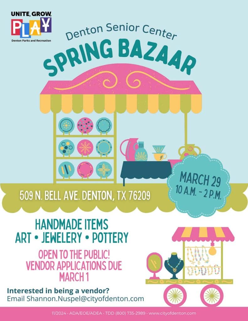 event flyer for denton spring bazaar, details at link