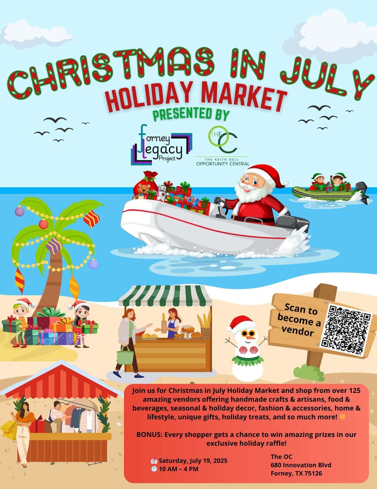 event flyer for christmas in july, details at link