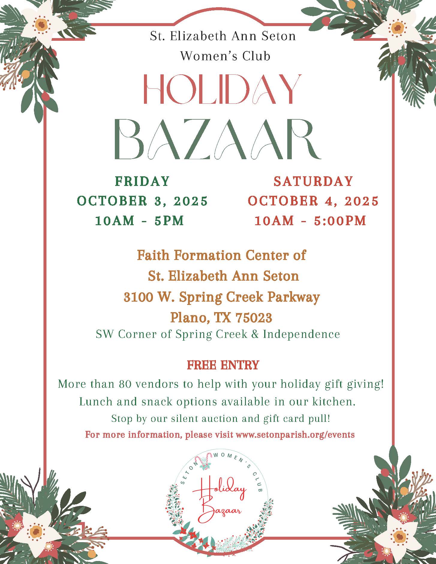 event flyer for st elizabeth ann seton holiday bazaar, details at link