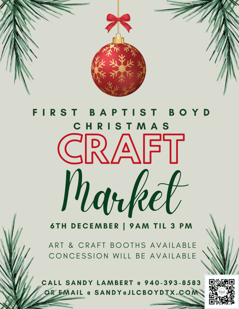 event flyer for First Baptist Church Boyd Craft Market, details at link