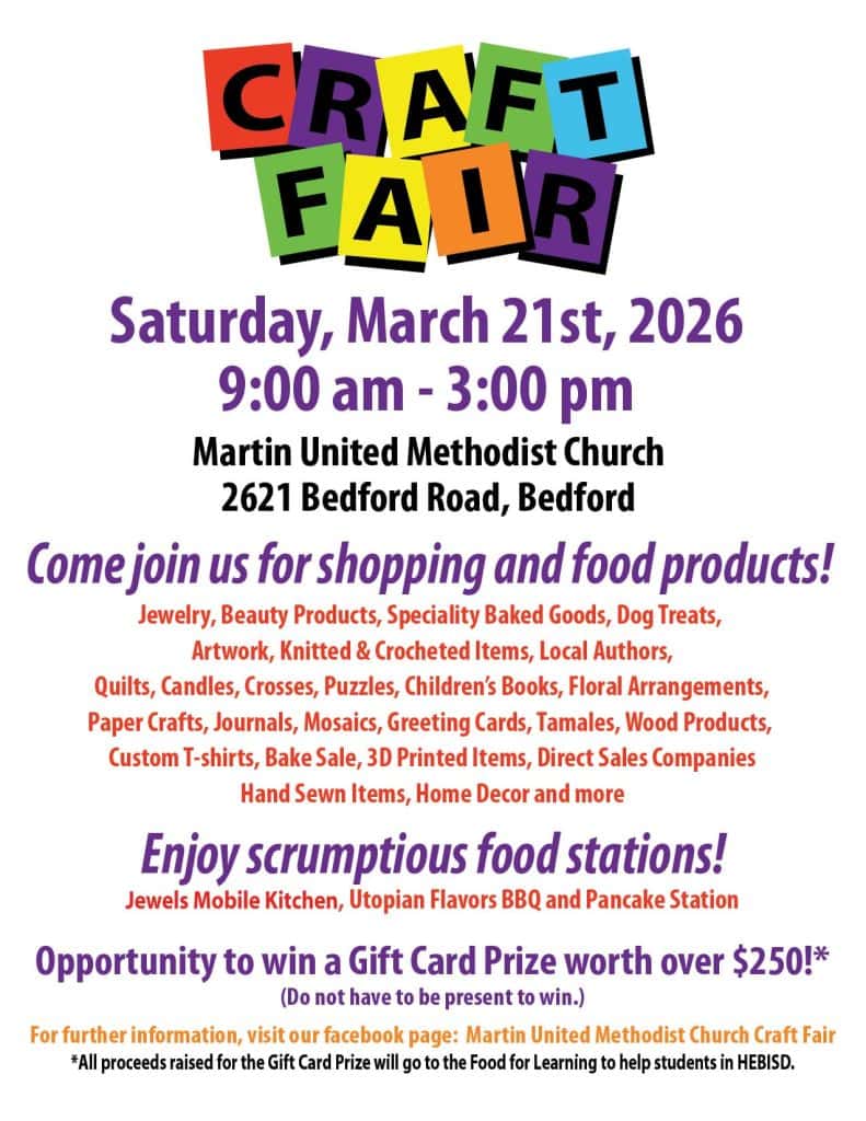 event flyer for martin united methodist craft fair, details at link
