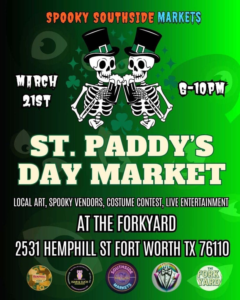 event flyer for spooky st paddys day market, details at link