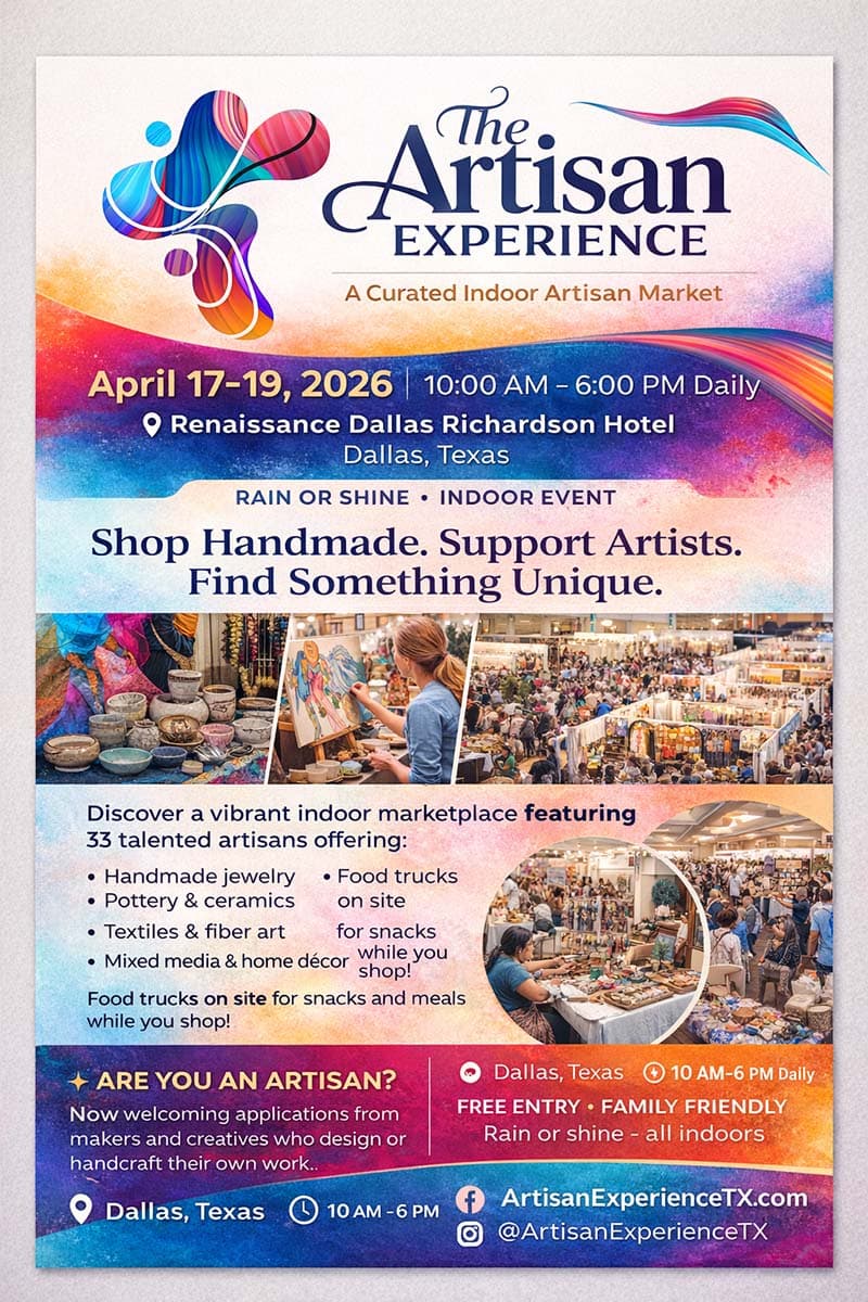 event flyer for the artisan experience, details at link