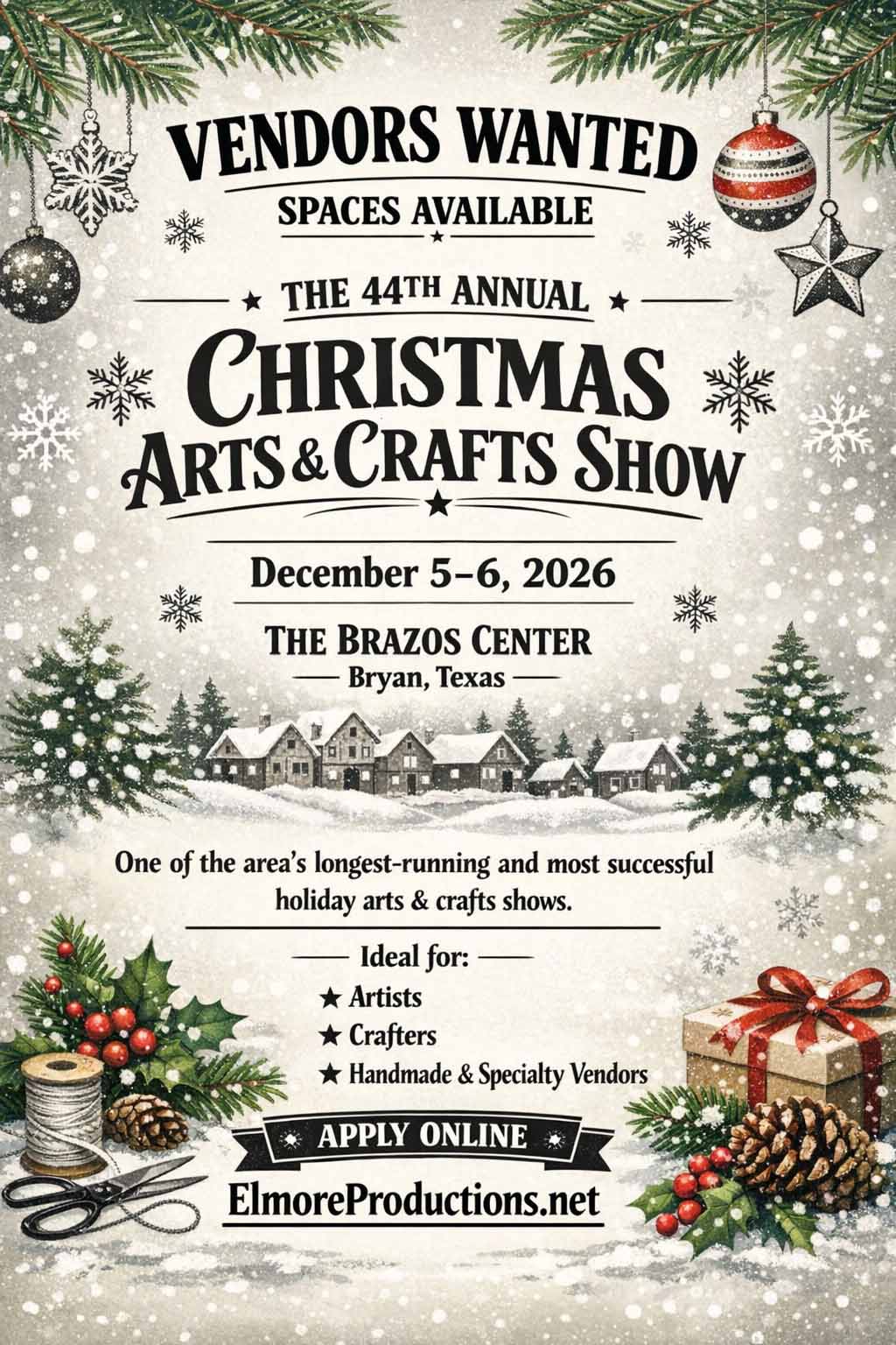 event flyer for brazos christmas arts and crafts show, details at link