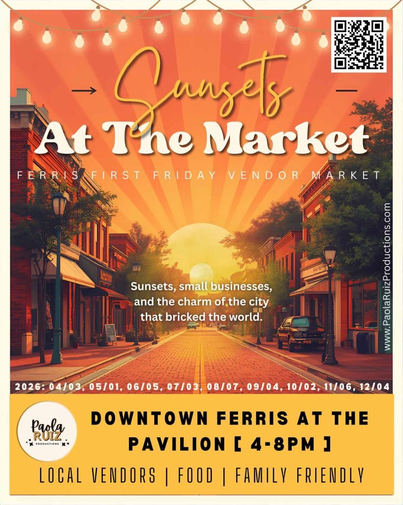 event flyer for sunsets at the market, details at link