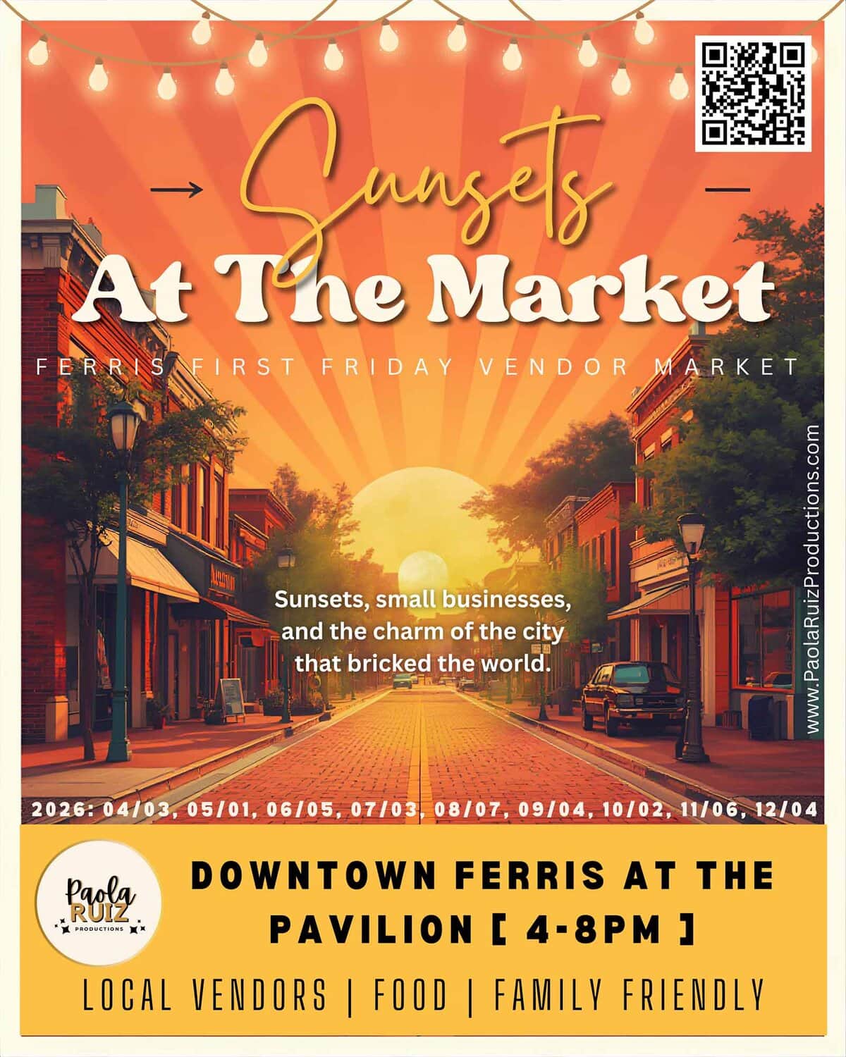 event flyer for sunsets at the market, details at link