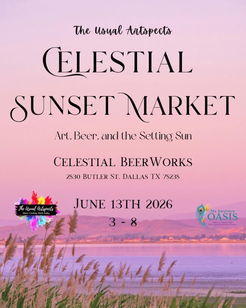 event flyer for usual artspects celestial sunset market, details at link